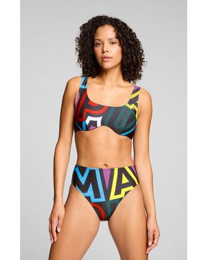 PUMA Bügel-Bikini- SWIM WOMEN PRINTED SCOOP NECK TOP, mit Big-Wording - Orange