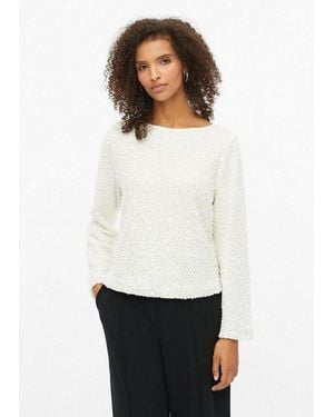 S.oliver Longpullover Strickpullover Pullover Mit Pailletten Und Glitzergarn - Weiß