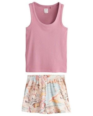 Next Pyjama Schlafanzug Mit Geripptem Trägertop Und Shorts (2 Tlg) - Pink
