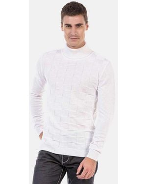 Cipo & Baxx Rollkragenpullover Pullover (1-Tlg) Mit Kariertem Strickmuster, Cp241 - Weiß
