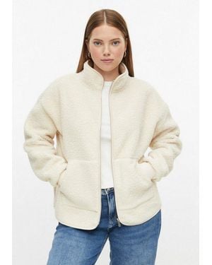 QS Sweatjacke Sweatshirt Teddyjacke Mit Stehkragen - Natur