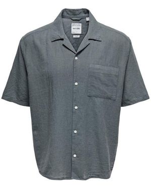 Only & Sons Kurzarmhemd Onscaiden Life Relax Ss Resort 1Pkt Shir Baumwolle Mit Leinen, Locker Geschnitten - Grau