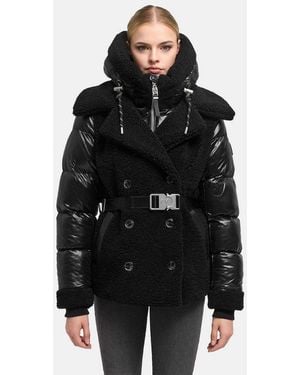 Navahoo Winterjacke Kuschelhäschen 14 Warme Jacke Im Teddy-Stepp-Materialmix Mit Kapuze - Schwarz