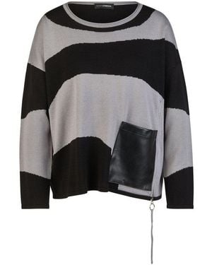 Doris Streich Strickpullover Mit Grafischem Muster Und Patch Aus Lederimitat - Schwarz