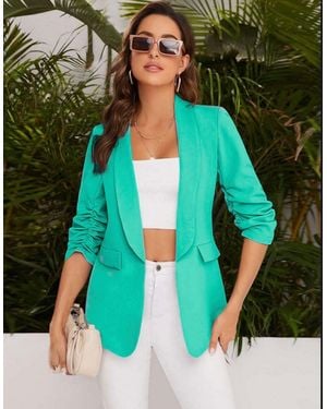 Worldclassca Blazer Longblazer 3/4 Arm mit Raffung Reverskragen - Grün