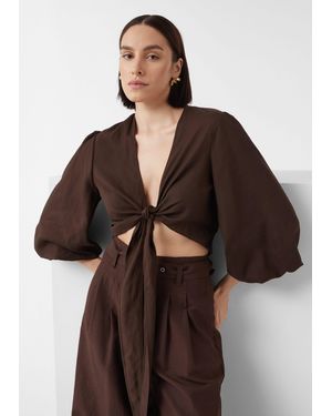 Comma, 3/4-Arm-Shirt Bluse aus Leinenmix zum Knoten, x Füsun Lindner - Braun