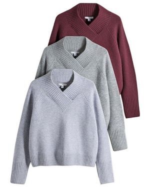 The Set V-Ausschnitt-Pullover Pullover Mit Überkreuzter Front, 3Er-Pack (3-Tlg) - Lila