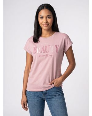Sublevel T-Shirt Stickerei Baumwollshirt mit verschiedenen Wordings, gestickt - Pink