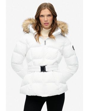 Superdry Steppjacke Fuji Belted Puffer Mit Markenlabel, Aus Polyester, Regular Fit - Weiß