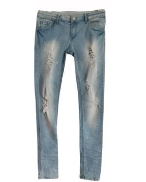 Charis Moda Skinny-fit- Jeans Five Pockets One Button mit Rissen - Blau