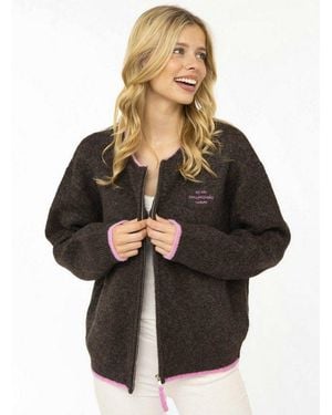 Zwillingsherz Strickjacke "Zh" Mit Reißverschluss, Eingriffstaschen, Logopatch, Farbige Kanten - Schwarz