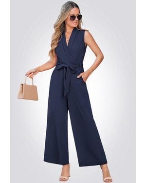 CUPSHE Jumpsuit Eleganter Jumpsuit Mit Revers Bindeguertel Weitem Bein - Blau