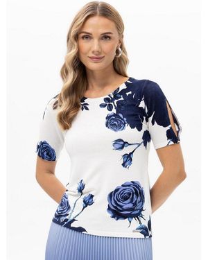 Passioni T-Shirt Mit Rosenprint Und Glitzersteinen Strickshirt - Blau
