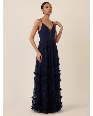 Apart Abendkleid mit 3D-Blüten und Tüllrock - Blau