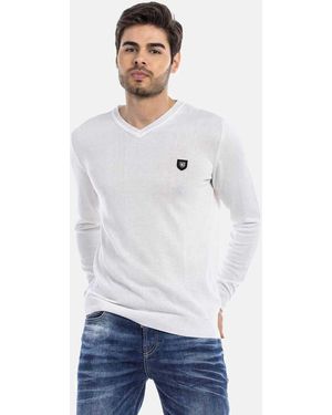 Cipo & Baxx Pullover mit V-Ausschnitt, CP242 - Weiß