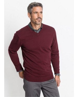 bonprix Strickpullover Aus Feinstrickmaterial, Mit V-Ausschnitt, Regular Fit - Rot
