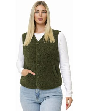 Worldclassca Fellimitatweste Teddy Weste Warm Kuschelig Kurz Herbst Winter Ärmellos Neue Kollektion - Grün