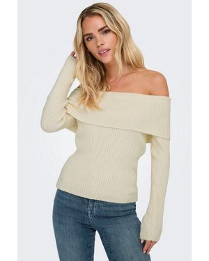 ONLY Strickpullover Onlkatia Life Ls Off Shoulder Knt Noos Viskosemischung, Regular Fit - Natur
