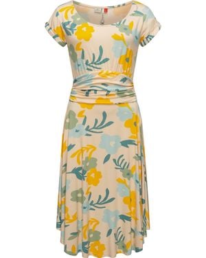 Ragwear Sommerkleid Yvone Flowers Leichtes Jersey-Kleid mit Taillengürtel - Gelb