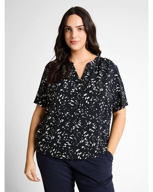 Tom Tailor Kurzarmbluse Mit Allover-Print - Schwarz