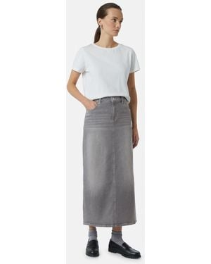 comma casual identity Maxirock Langer Jeans-Rock mit Kontrast-Nähten Waschung - Weiß