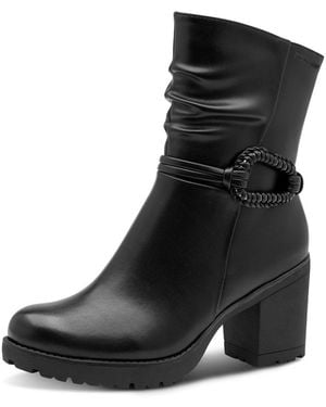 Marco Tozzi Stiefelette Blockabsatz, Boots Mit Bändern Und Schmuckelement - Schwarz
