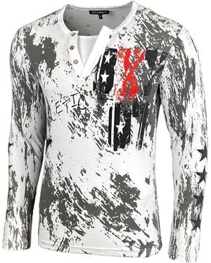 Baxboy Longshirt Langarmshirt trendigem All-Over Logo-Print mit Knopfleiste B-702 - Grau