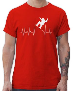Shirtracer T-Shirt Snowboarding Herzschlag - Rot