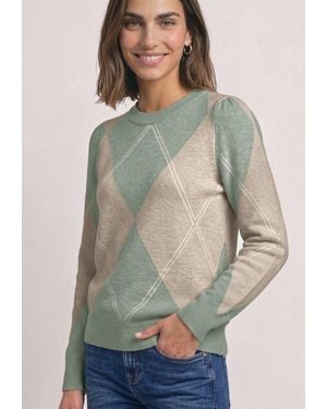 Street One Strickpullover Im Karo-Look Rundhals Stretch - Grau