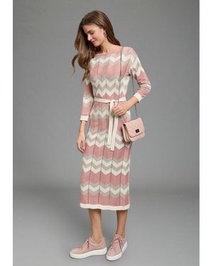 Laura Scott Strickkleid Für Frühling Und Sommer Mit Modernem Muster Und Bindeband - Grau