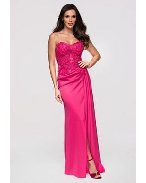 Ombre Abendkleid Damen Abendkleid Maxi Mit Herzförmigem Ausschnitt Fuchsia (Kein Set, 1-Tlg) - Pink