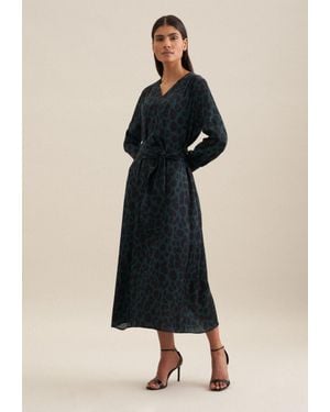 Seidensticker Sommerkleid Schwarze Rose Langarm V-Neck Druck - Grün