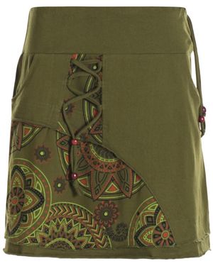 Vishes Minirock Baumwolle Mandala-Muster breiter Bund zum Schnüren - Grün