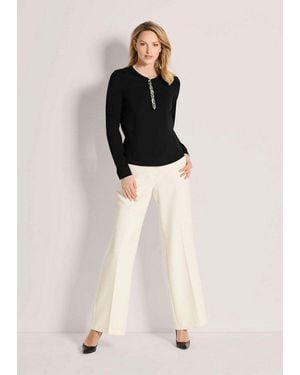 Madeleine Langarmshirt Elegantes Shirt Mit Schmucksteinen Baumwoll-Stretch Mit Rundhals Und Langen Ärmeln - Natur