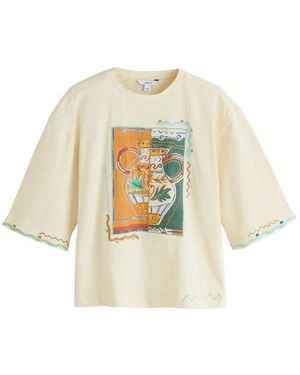 Next T-Shirt Kurzärmeliges T-Shirt Mit Vasen-Grafik (1-Tlg) - Weiß