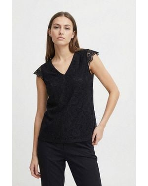 Pieces Spitzentop Pcolline Sl Lace V-Neck Top Wvn Noos - Schwarz