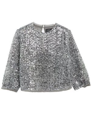 S.oliver Langarmbluse Bluse Leicht Transparente Bluse Mit Pailletten - Grau
