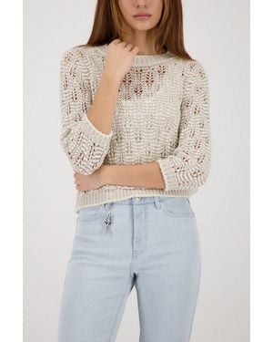 Monari Strickpullover Pullover Ajour Regular Fit Mit Glänzenden Details - Grau