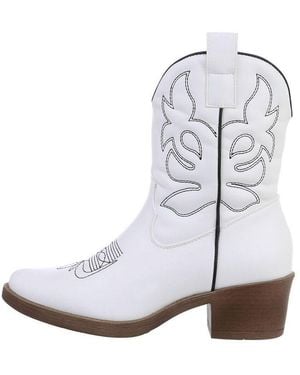 Ital-Design Damen Cowboyboots Western Westernstiefelette (83592466) Blockabsatz Western- & Bikerboots - Weiß