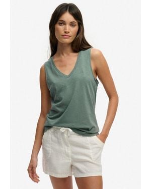 Superdry Tanktop Studios Vee Neck Vest Aus Baumwollmischung Mit Lyocell, Regular Fit, Ärmellos - Grün