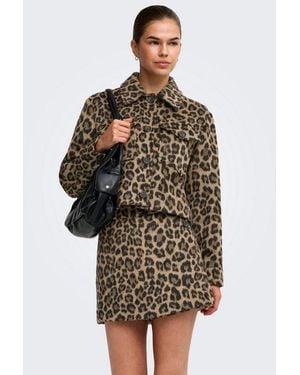 ONLY Fellimitatjacke Onlemilia Short Jacket Cc Otw Materialmix, Animal-Print - Braun
