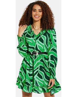 Threadbare Sommerkleid THB Grape Ruffle Belted Mini (1-tlg) mit toller Musterung - Grün