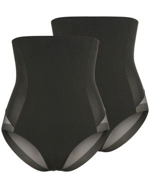 Ysabel Mora High-Waist-Panty (2Er Pack) Hoch Geschnitten, Elastisch, Starker Shape-Effekt, Tüll - Schwarz