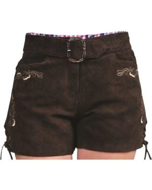 Fuente Leather Wears Trachtenlederhose Kurze Trachten Lederhose Damen Ledershorts - Schwarz