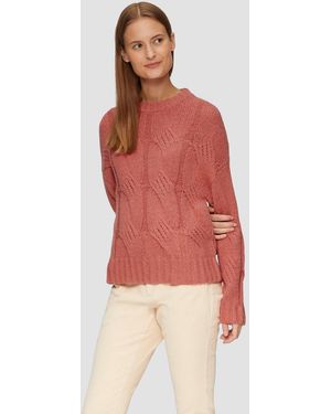 S.oliver Strickpullover Casual (1-tlg) Strick, Zopfmuster, langarm, Rundhals-Ausschnitt - Rot