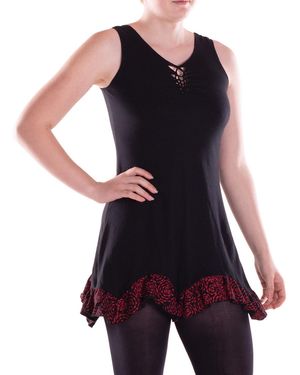 Vishes Sommerkleid Mini-Kleid Tunika Baumwolle Cutwork-Lagenlook Racerback Alternative Bekleidung - Schwarz