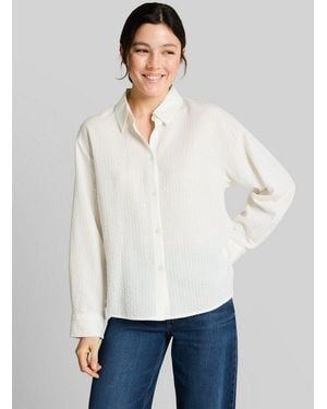 Tom Tailor Langarmbluse Blusen & Shirts Loose Fit Seersucker Hemdbluse - Weiß