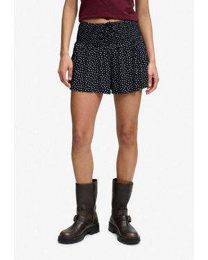 Superdry Shorts Printed Mini Smocked Shorts Aus Viskose, Regular Fit, Mit Gummizug, Pflegeleichtes Webmaterial - Blau