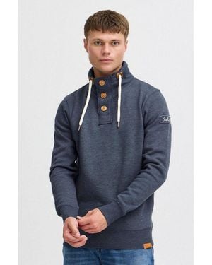 Solid Stehkragenpullover Sdtriptroyer Sweatpullover Mit Knopfleiste - Blau