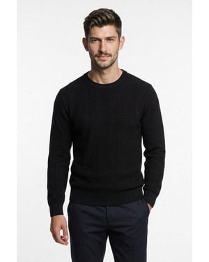 HUGO Strickpullover Simoh Rundhalsausschnitt, Reine Baumwolle, Regular Fit - Schwarz
